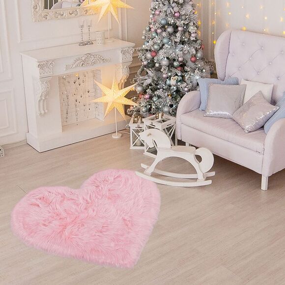 Heart Shaped Faux Fur Throw Rug Bedroom Fluffy Floor Mat Light Pink 2.3ftx3ft - Picture 3 of 6